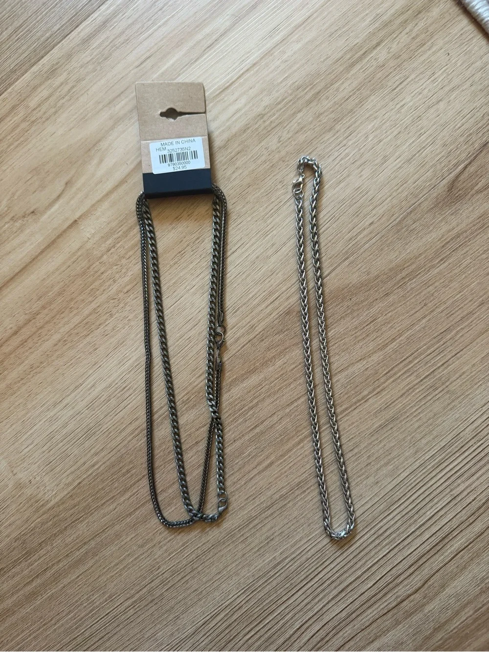 Men's Gunmetal and Silver-Tone Chain Necklace - Double Pack + 1  Buckle
